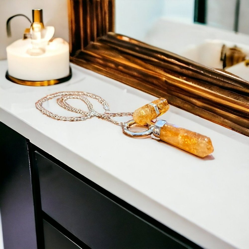 Brazilian Citrine Necklace 110.50ctw SilverTone 35" Casual Healing Work